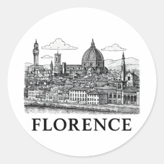 Florence Cityscape – Duomo Cathedral Line Art Classic Round Sticker