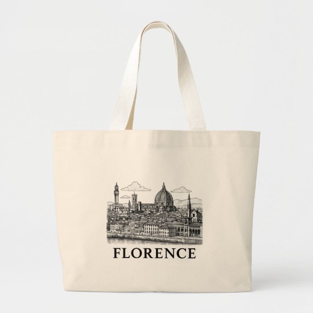 Florence Cityscape – Duomo Cathedral Line Art Large Tote Bag (Front)