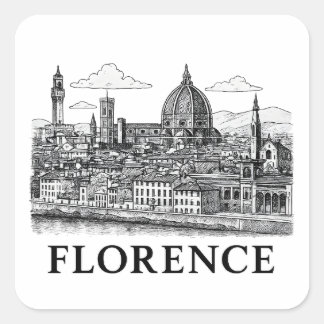 Florence Cityscape – Duomo Cathedral Line Art Square Sticker