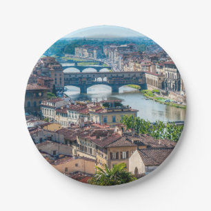 Florence cityscape - Ponte Vecchio over Arno river Paper Plate