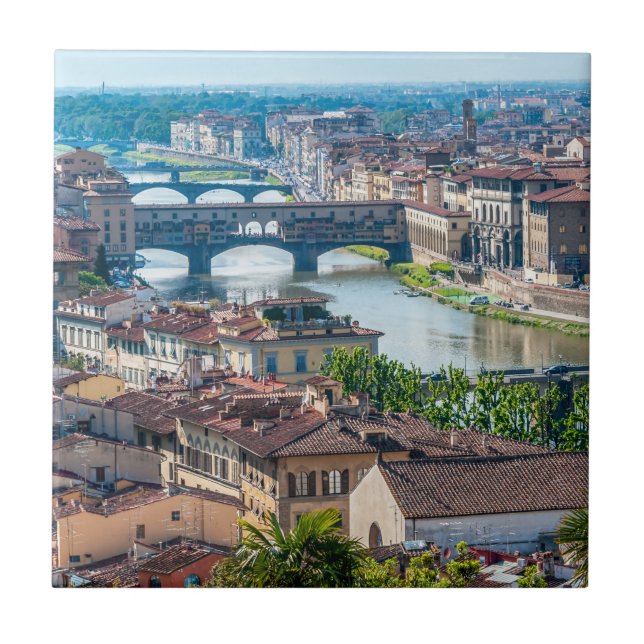 Florence cityscape - Ponte Vecchio over Arno river Tile (Front)