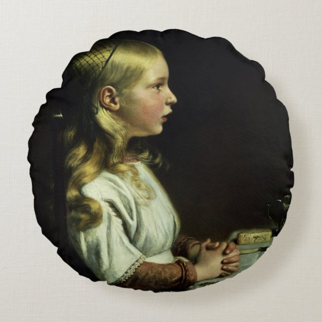 Florence Cope Saying Grace at Dinnertime Round Cushion (Front)