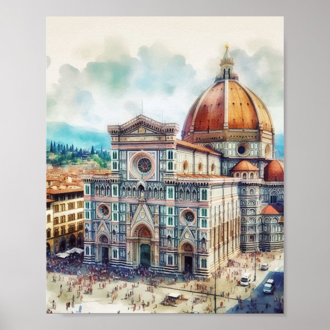 Florence Duomo Italy Watercolor Art Poster (Front)
