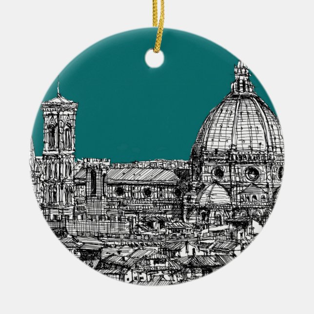Florence in turquoise ceramic tree decoration (Front)