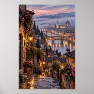 Florence Inspired Riverside Sunset City Wall Art