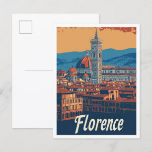 Florence Italy Art Vintage Travel Illustration Postcard