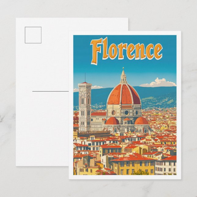 Florence Italy Art Vintage Travel Illustration Postcard (Front/Back)