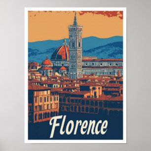 Florence Italy Art Vintage Travel Illustration Poster