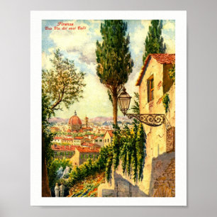 Florence, Italy, Beautiful Street Scene Vintage Poster