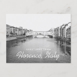 Florence Italy Black & White Ponte Vecchio Bridge Postcard