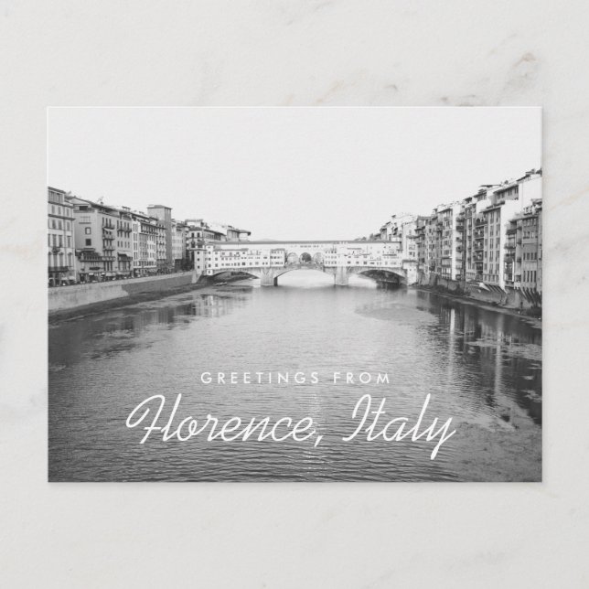 Florence Italy Black & White Ponte Vecchio Bridge Postcard (Front)