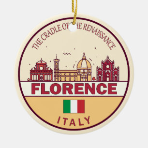 Florence Italy City Skyline Emblem Ceramic Tree Decoration