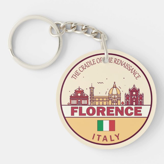 Florence Italy City Skyline Emblem Key Ring (Front)