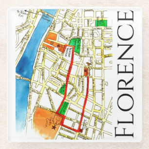 Florence Italy Colourful Hand Drawn Street Map Glass Coaster
