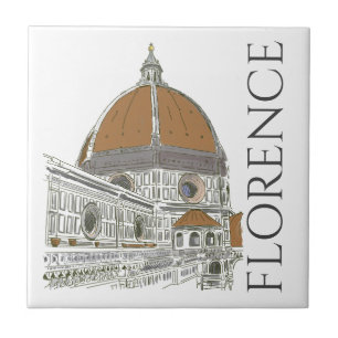 Florence Italy Duomo Cathedral Pen and Ink Drawing Tile