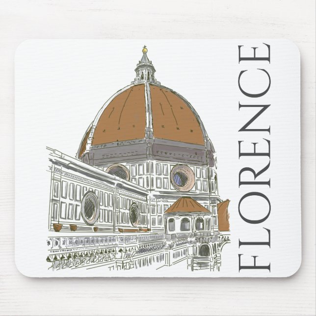 Florence Italy Duomo Pen and Ink Colour Drawing Mouse Mat (Front)