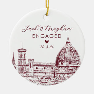 Florence Italy Engaged Duomo Sketch Custom Ceramic Tree Decoration