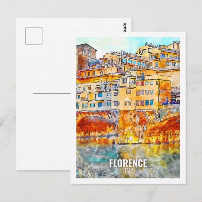 Florence Italy Famous Travel Watercolor Sketch Postcard (Front/Back)