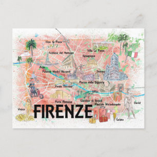 Florence Italy Illustrated Map  Postcard