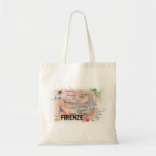 Florence Italy Illustrated Map with Landmarks Tote Bag