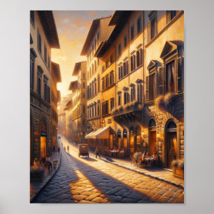Florence, Italy Street at Golden Hour Poster