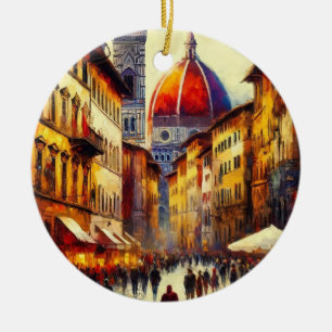 Florence, Italy Street with Duomo Painting Ceramic Tree Decoration