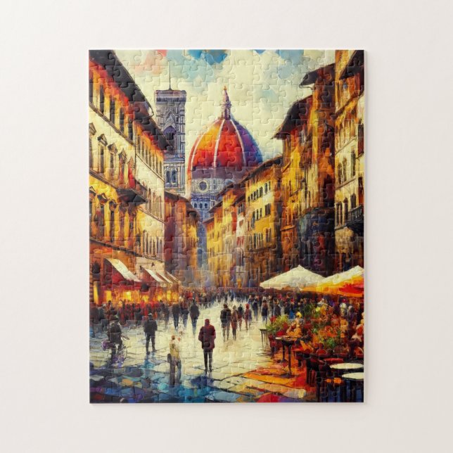Florence, Italy Street with Duomo Painting Jigsaw Puzzle (Vertical)