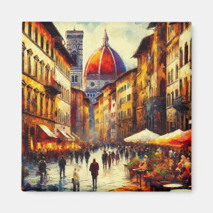 Florence, Italy Street with Duomo Painting Magnet