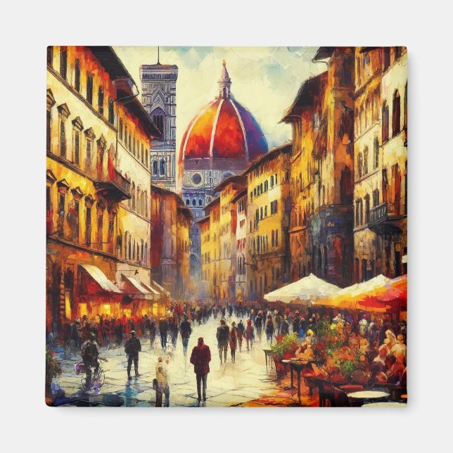 Florence, Italy Street with Duomo Painting Magnet (Front)