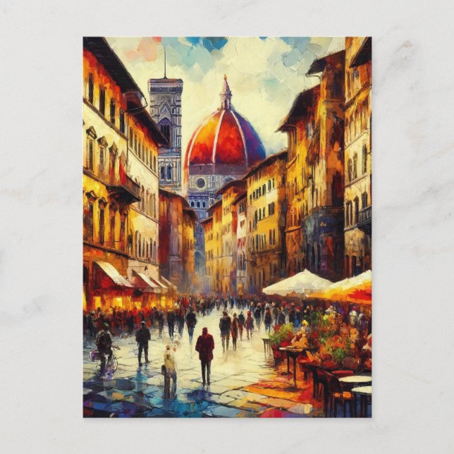Florence, Italy Street with Duomo Painting Postcard (Front)