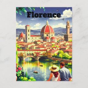 Florence Italy Travel Poster – Watercolor Cityscap Postcard