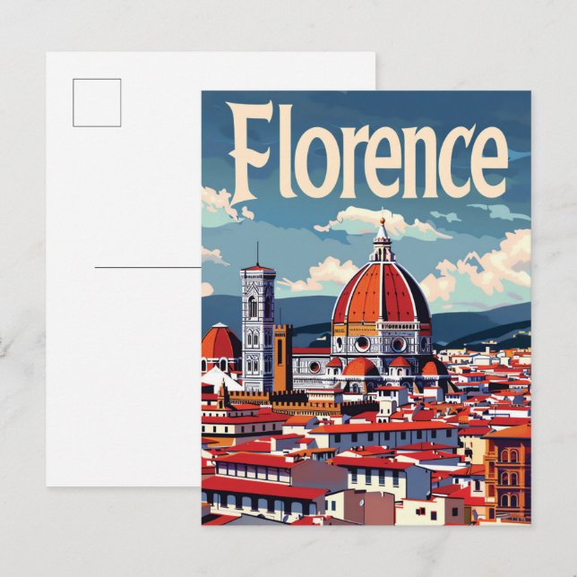 Florence Italy Vintage Retro Travel Illustration Postcard (Front/Back)