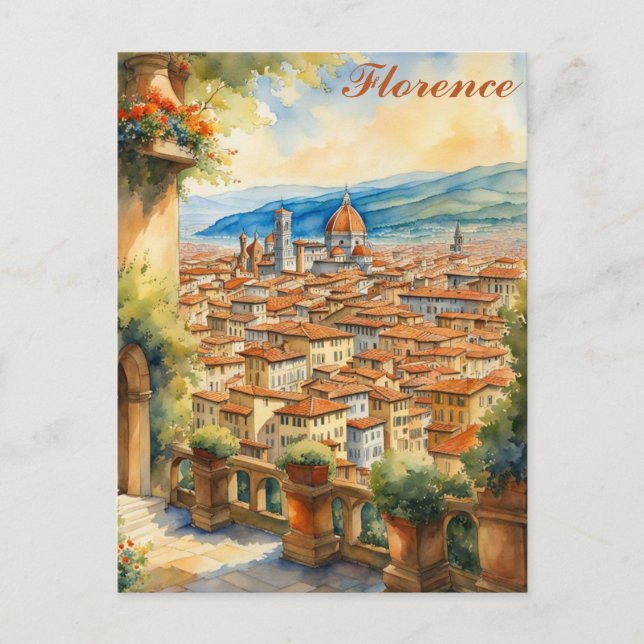 Florence Italy Watercolor Illustration Travel Postcard (Front)