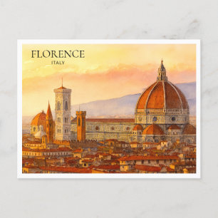 Florence Italy Watercolor Retro Travel Holiday Postcard