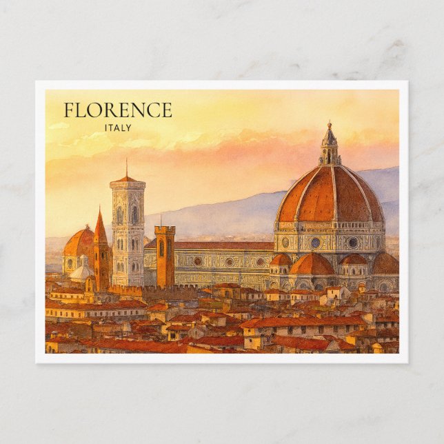 Florence Italy Watercolor Retro Travel Holiday Postcard (Front)