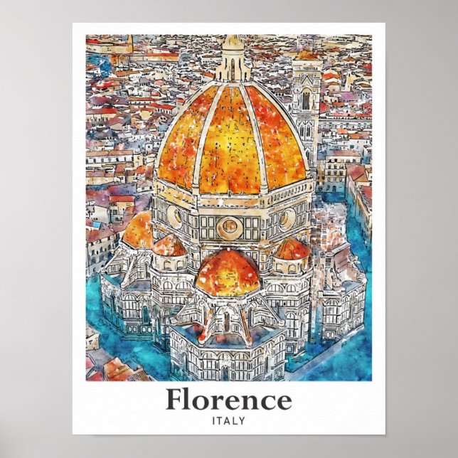 Florence Italy Watercolor Sketch Hand Drawn Poster (Front)