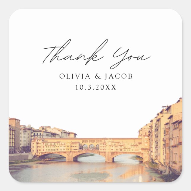 Florence Italy Wedding Favour Thank You Square Sticker (Front)