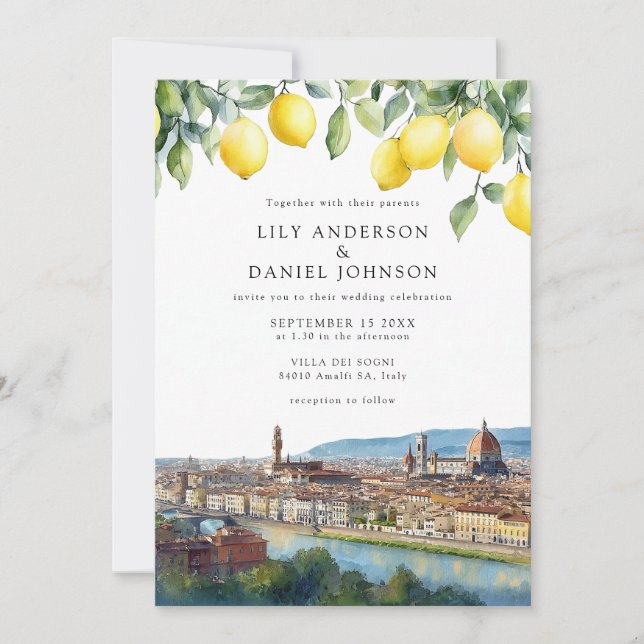 Florence Lemons Italy Photo Wedding Invitation (Front)