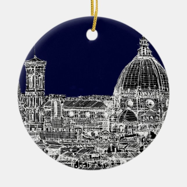 Florence navy dome ceramic tree decoration (Front)