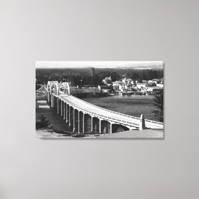Florence, Oregon Town View and Siuslaw Bridge Canvas Print (Front)