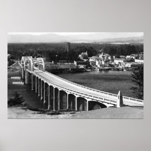 Florence, Oregon Town View and Siuslaw Bridge Poster