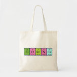 Florence periodic table name tote bag<br><div class="desc">Florence spelled out as Fl O Re N Ce (Flerovium Oxygen Rhenium Nitrogen Cerium) on a bag for the scientist in you.</div>