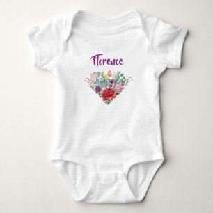 Florence Personalize Name Flowers Twins 2 Hearts Baby Bodysuit