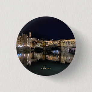 Florence riverside at night, travel  3 cm round badge