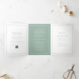 Florence Sage Green Elegant Wedding Tri-Fold Invitation