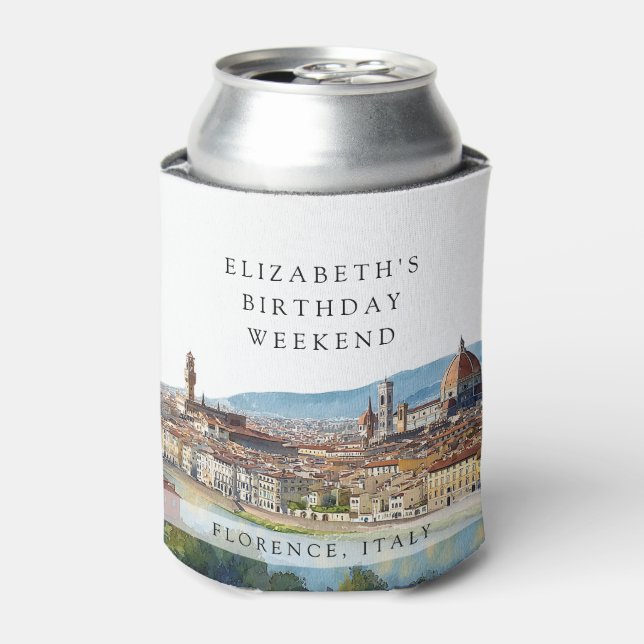 Florence Skyline Watercolor Birthday Weekend Can Cooler (Can Front)