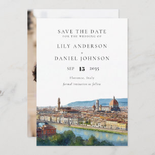 Florence Skyline Watercolor Photo Wedding Save The Date