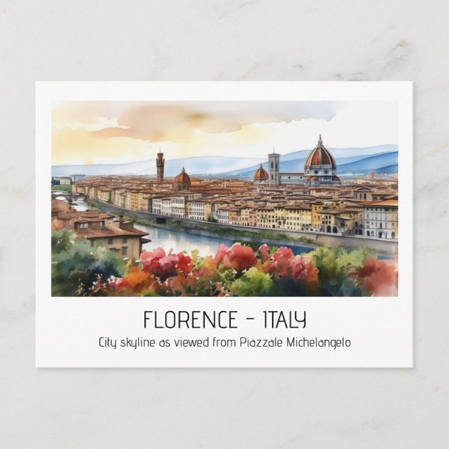 Florence watercolor skyline Rome Italy editable Postcard (Front)