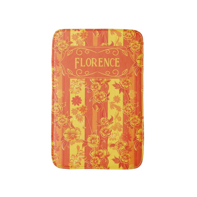 Florence Yellow and Orange Floral Bath Mat (Front Vertical)