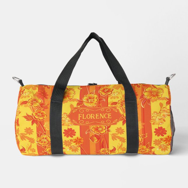 Florence Yellow and Orange Floral Duffle Bag (Front)